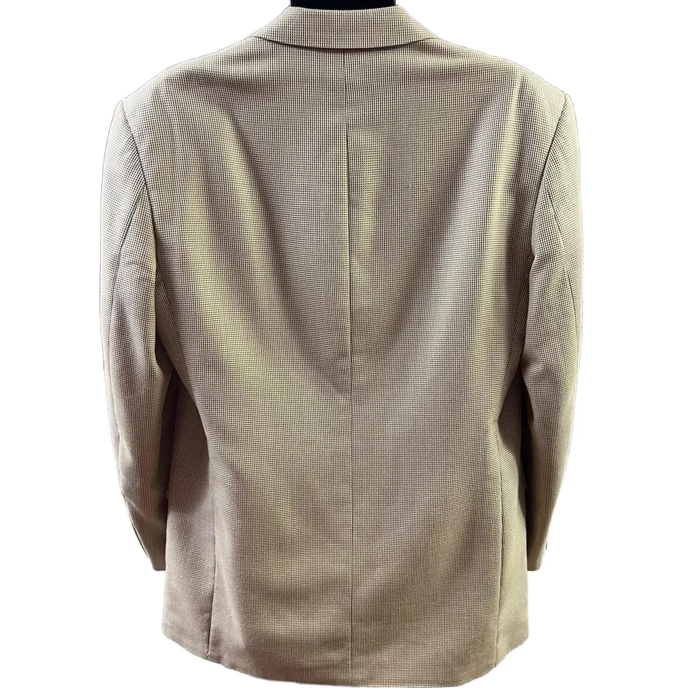 VTG Villini SK Famous Brands Jacket 42L Beige Checkered Blazer Silk‎ Wool Modern